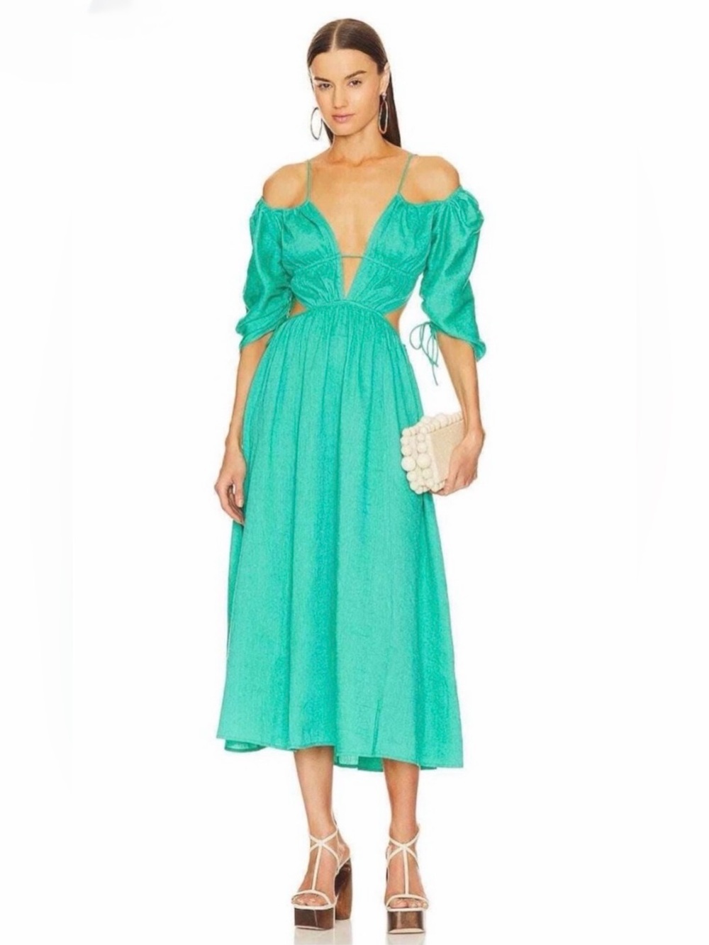 NWT Cult Gaia Charlize in Erba Nubby Faille Midi-Dress XS Green